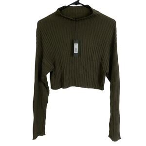 Bobi Black Sweater Womens Small Green Pullover Top Long Sleeve Cropped Rib NWT